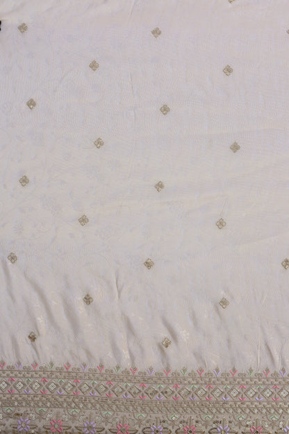 Banarasi Tissue Brocade Fabric with Floral Embroidery and Sequins