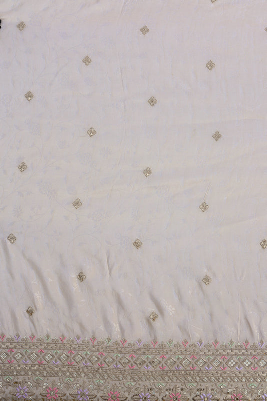 Banarasi Tissue Brocade Fabric with Floral Embroidery and Sequins