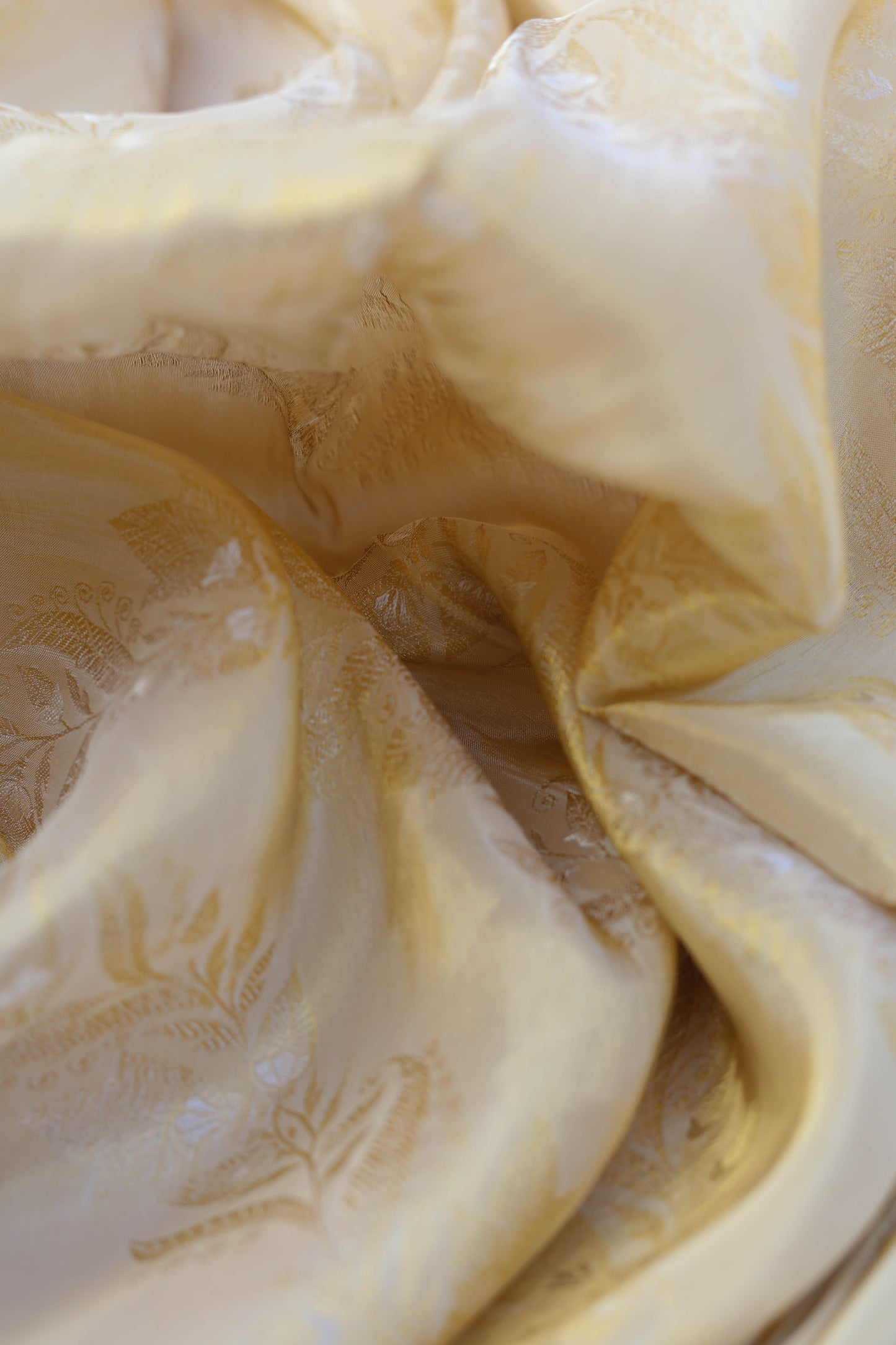 Golden Foil Embellished Pure Tanchoi Silk Fabric