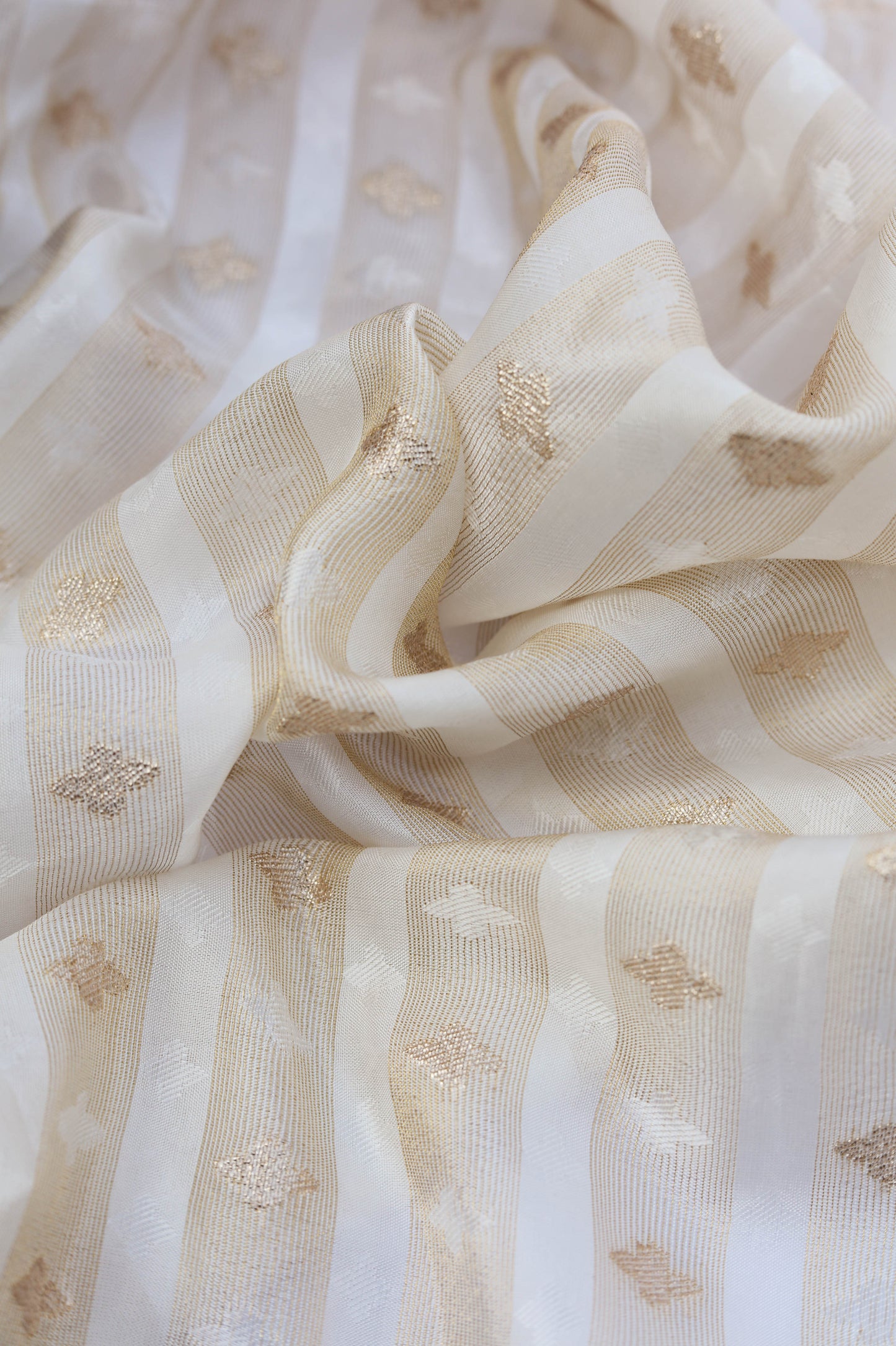 Pure Tissue Lining Butti Brocade Fabric with Golden Stripes and Delicate Diamond Patterns
