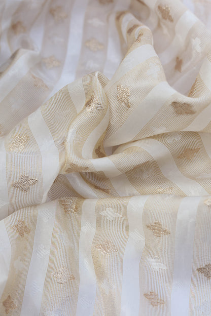 Pure Tissue Lining Butti Brocade Fabric with Golden Stripes and Delicate Diamond Patterns
