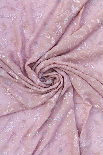 Embroidered Sequin Leafy Vine Design Fabric