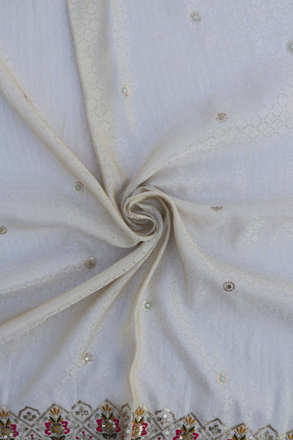 Banarasi Tissue Brocade Fabric with Floral Embroidery and Colorful Border