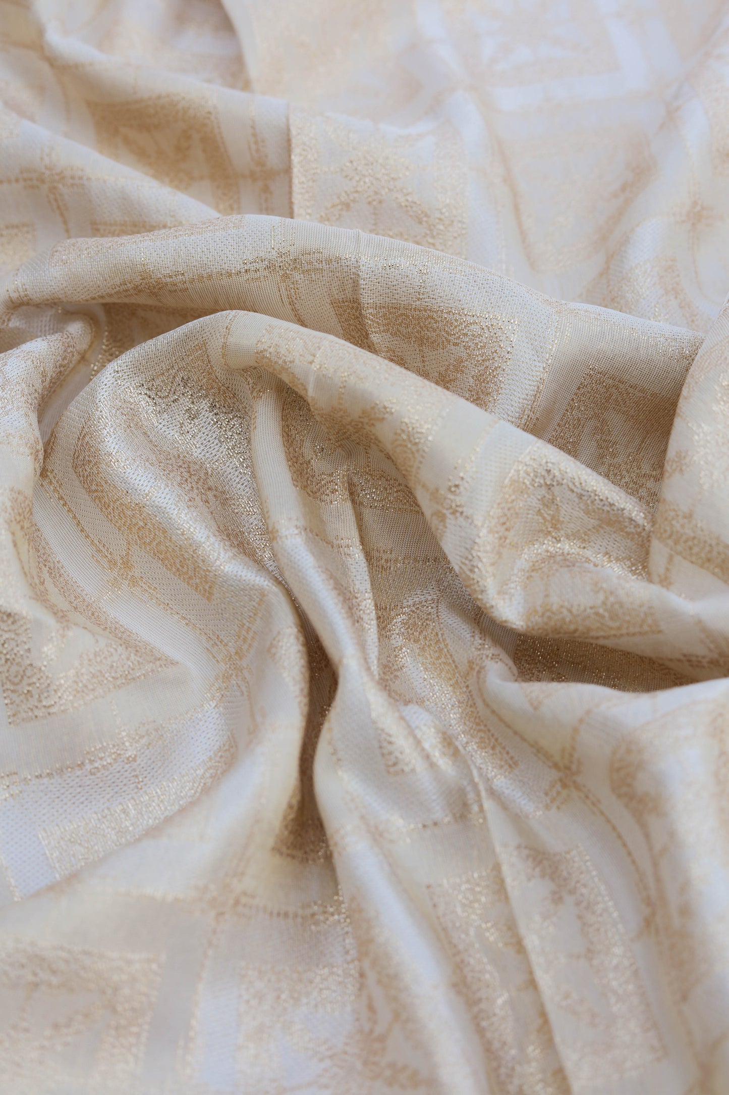 Golden Square Embossed Brocade Fabric