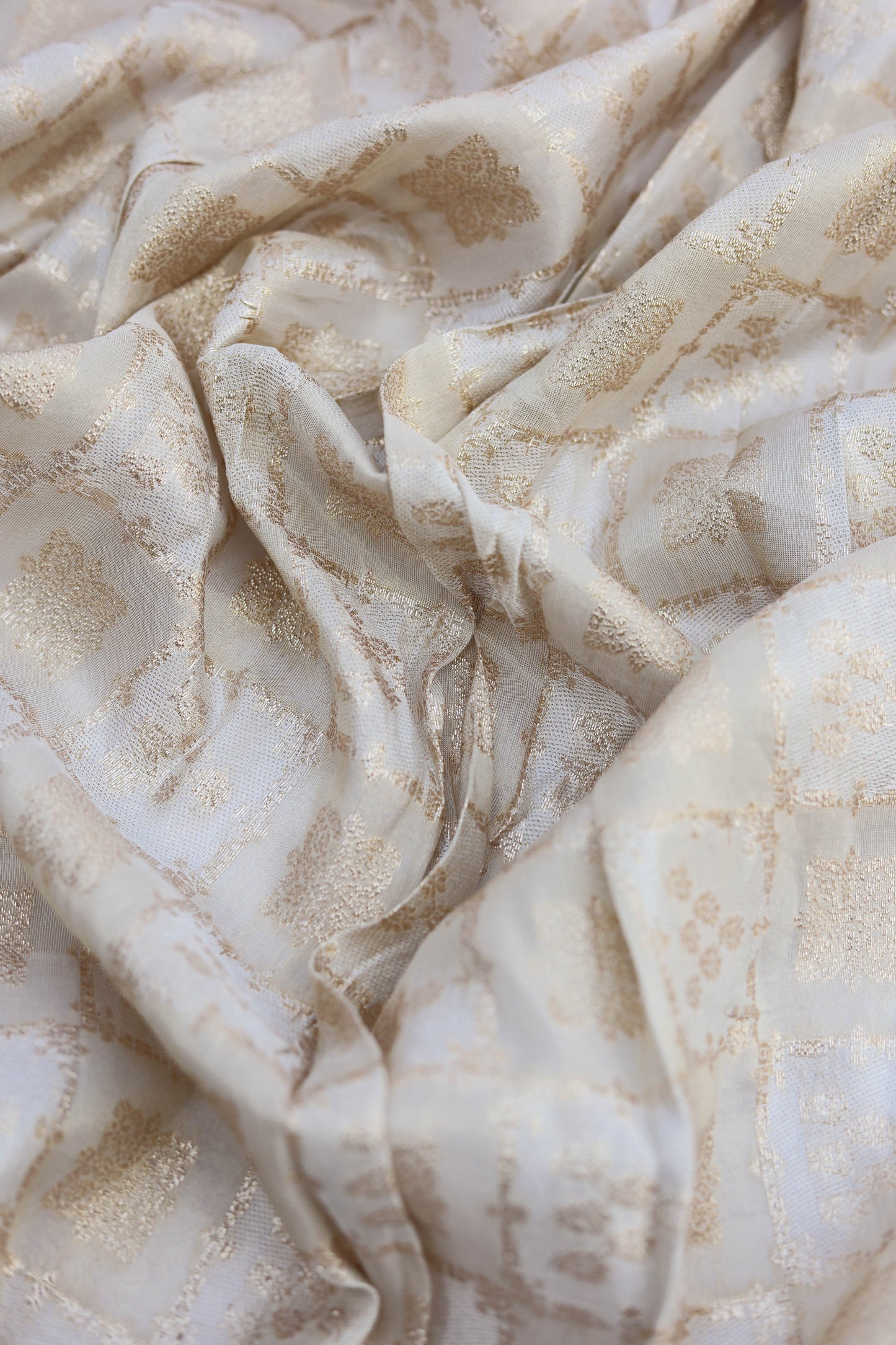 Golden Checkered Embossed Brocade Fabric