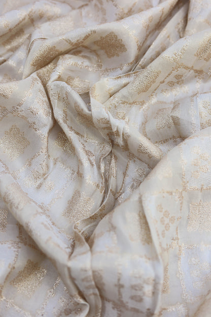 Golden Checkered Embossed Brocade Fabric