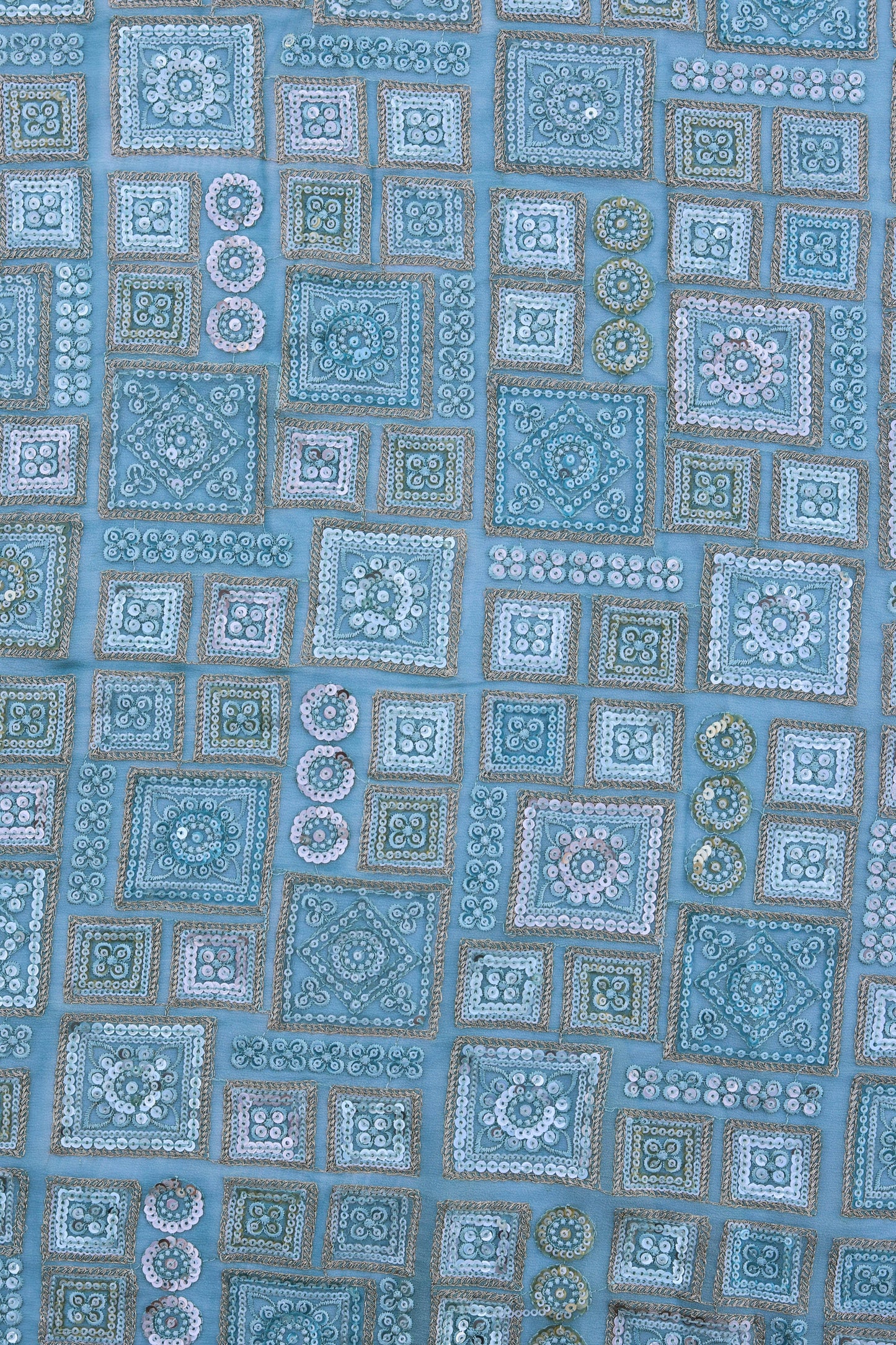 Pastel Multi-Color Square Embroidered Sequin Fabric