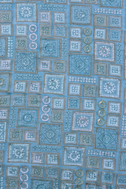 Pastel Multi-Color Square Embroidered Sequin Fabric