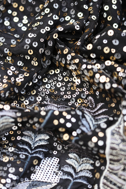 Ivory Gold Sequin Embroidered Fabric Elegant Embroidery Fabric
