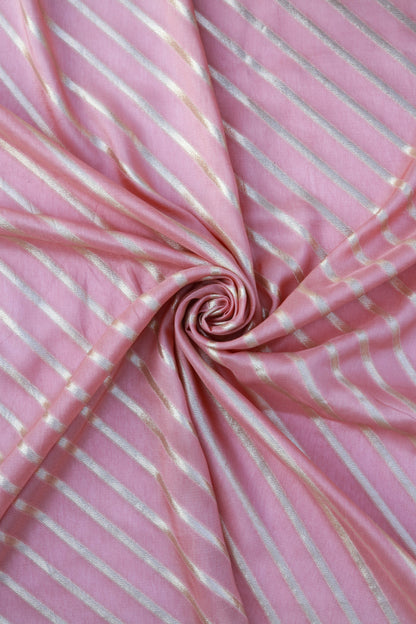White Gold Striped Organza Fabric with Silk Sheen