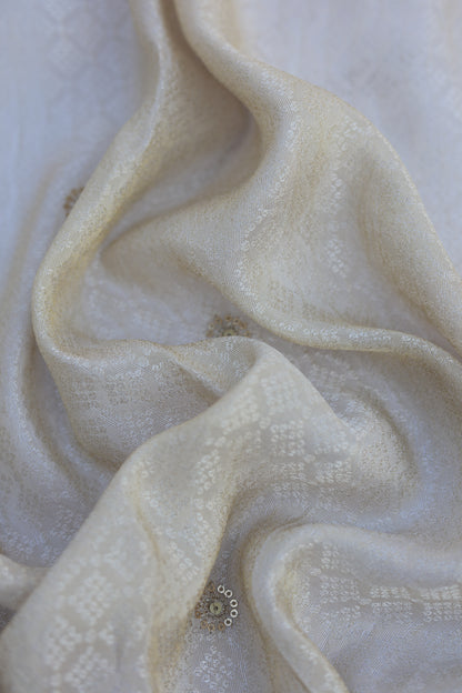 Banarasi Tissue Brocade Fabric with Floral Embroidery and Colorful Border