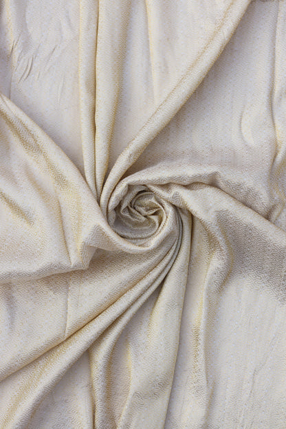 Ivory Banarasi Brocade Fabric with Floral Geometric Weave