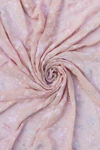Pastel Floral Embroidered Sequin Fabric