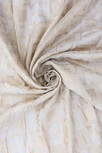 Golden Checkered Embossed Brocade Fabric
