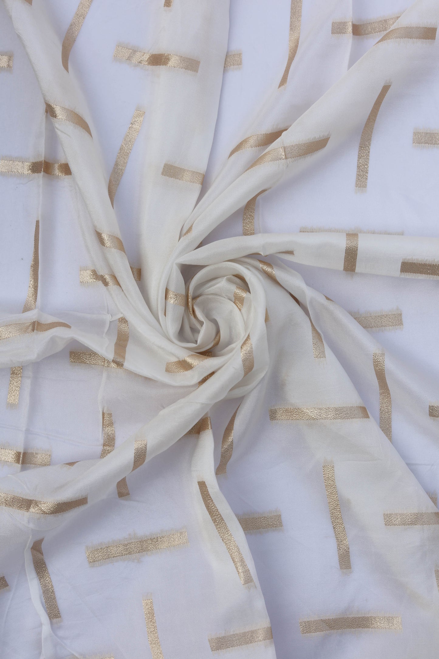 Russian Silk Lehriya Fabric with Geometric Pattern and Gold Highlights