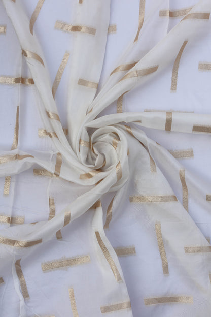 Russian Silk Lehriya Fabric with Geometric Pattern and Gold Highlights