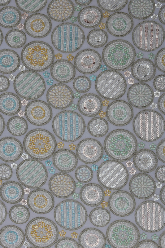 Pastel Multi-Color Circular Embroidery Sequin Fabric