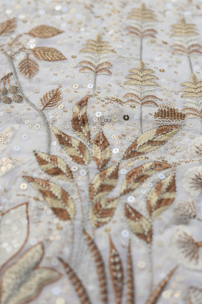 Ivory Gold Sequin Embroidered Fabric Elegant Embroidery Fabric