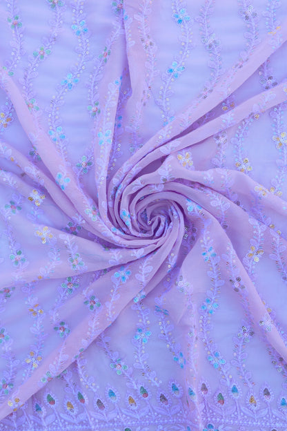 Vertical Floral Sequin Embroidered Fabric with Ornate Border