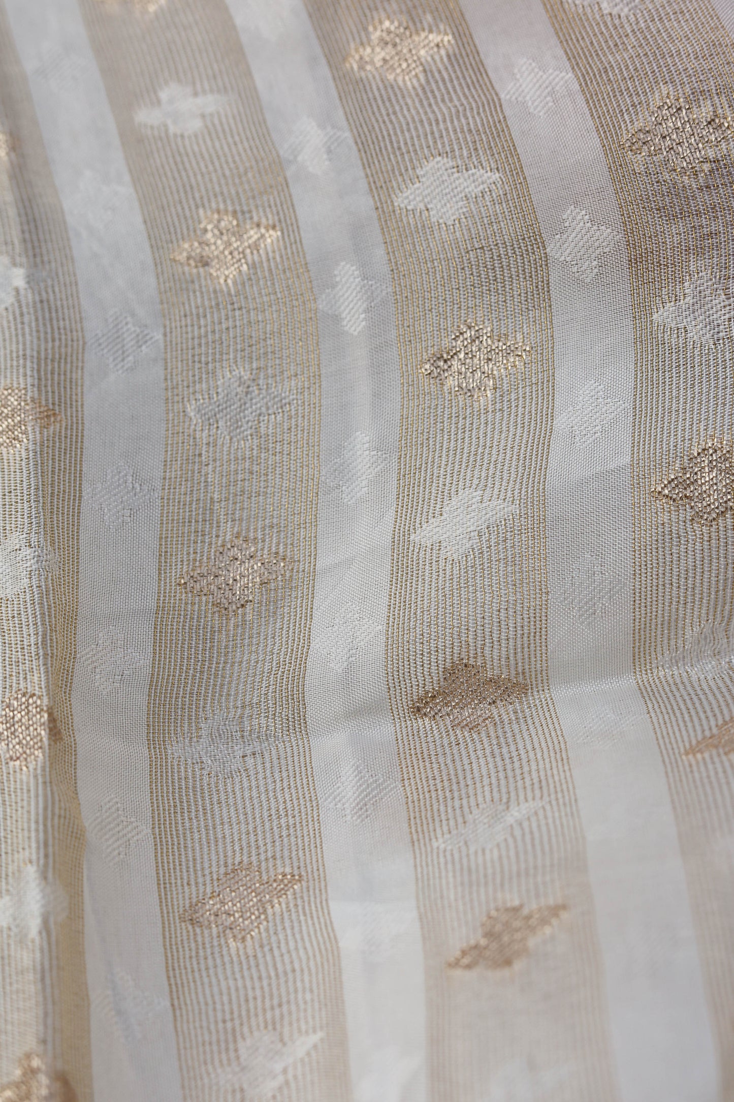 Pure Tissue Lining Butti Brocade Fabric with Golden Stripes and Delicate Diamond Patterns