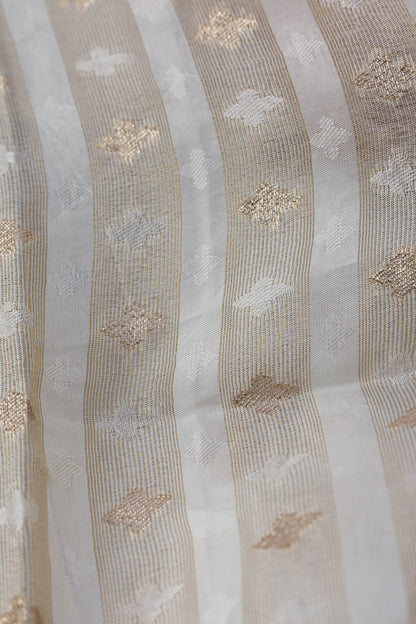 Pure Tissue Lining Butti Brocade Fabric with Golden Stripes and Delicate Diamond Patterns