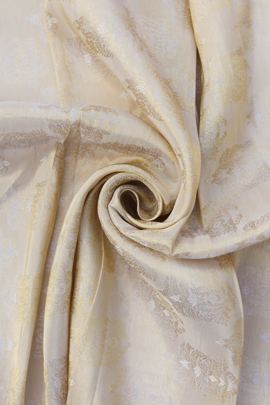 Ornate Golden Woven Pure Tanchoi Silk Brocade Fabric