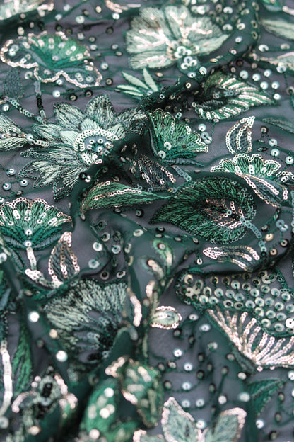 Plum Elegance Heavy Floral Sequin Embroidered Fabric