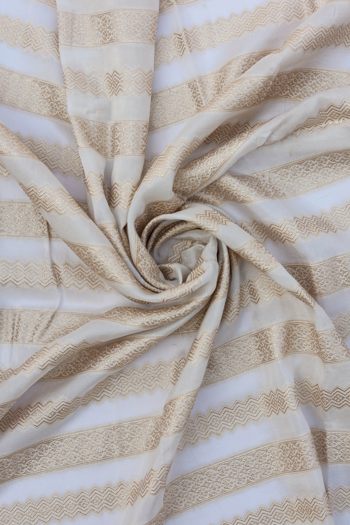 Striped Russian Silk Lehriya Brocade Fabric with Metallic Gold Detailing