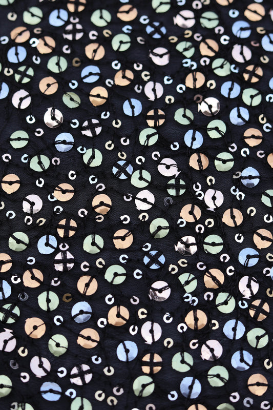 Multicolored Shimmer Sequin Fabric on Navy