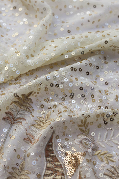 Ivory Gold Sequin Embroidered Fabric Elegant Embroidery Fabric