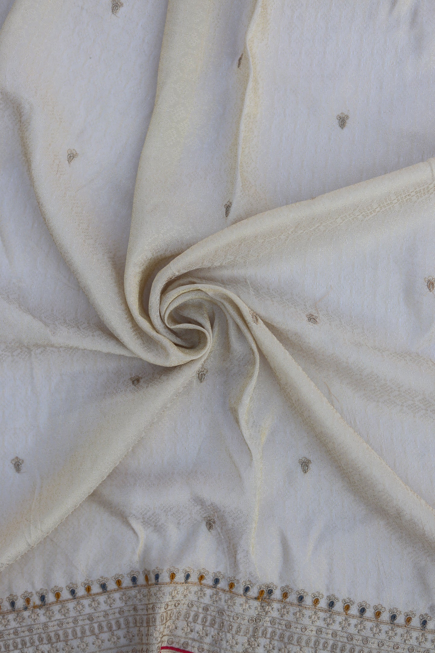 Pure Banarasi Tissue Brocade Fabric with Diamond Weave Mirror Embellishments and Embroidered Border