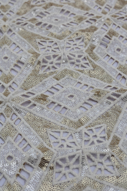 Geometric Sequin Cutwork Embroidered Net Fabric
