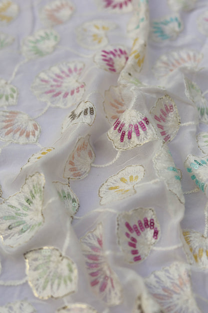 Floral Embroidered Sequin Fabric with Vibrant Accents