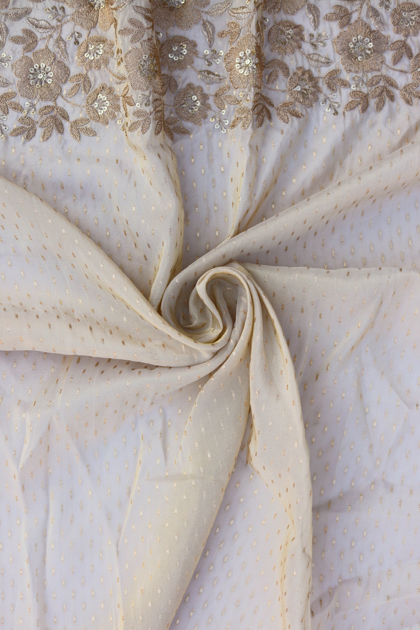 Banarasi Tissue Floral Embroidered Fabric with Sequins