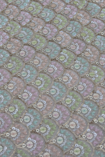 Pastel Accented Embroidered Fabric with Sequin Highlights