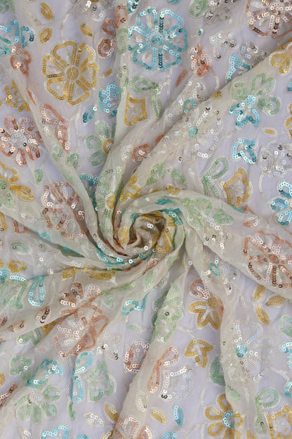 Multi-Tone Floral Embroidered Sequin Fabric