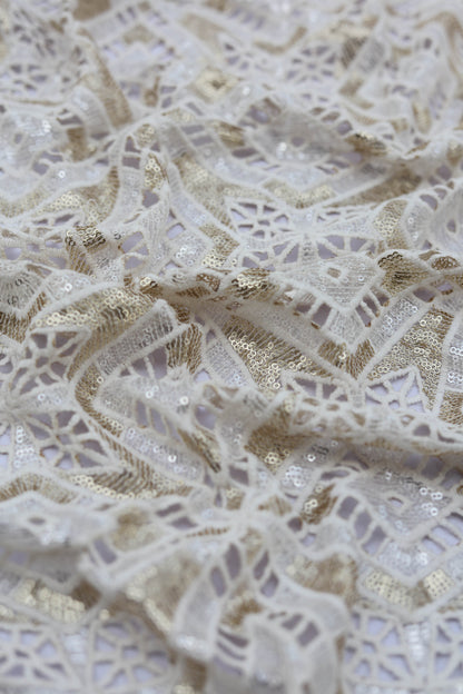 Geometric Sequin Cutwork Embroidered Net Fabric