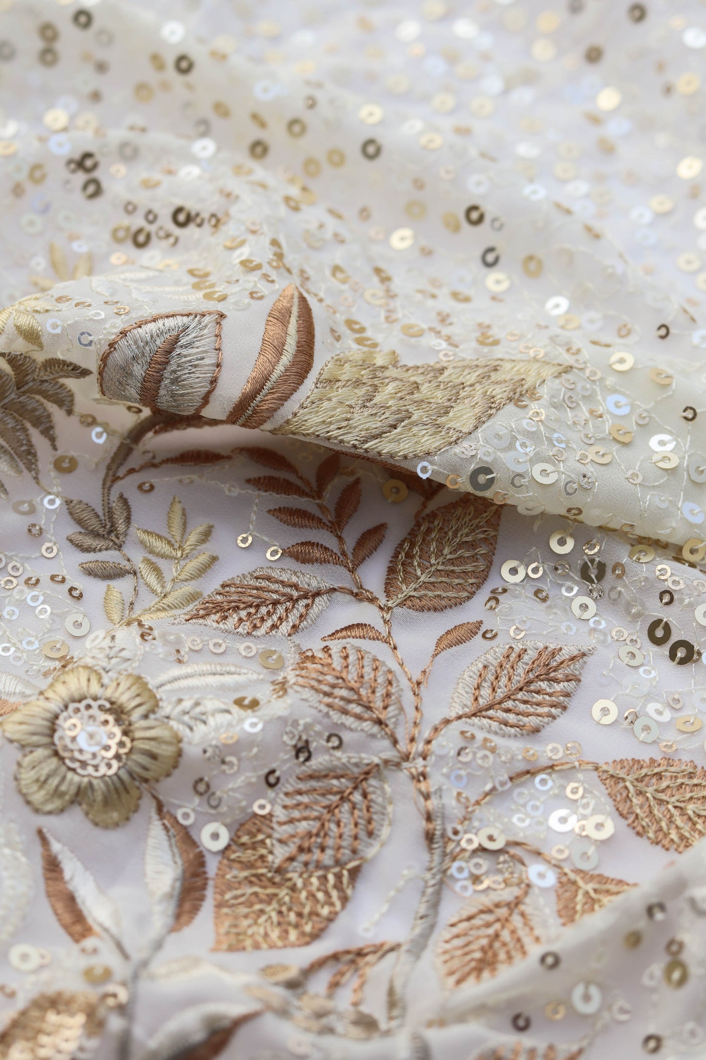 Ivory Gold Sequin Embroidered Fabric Elegant Embroidery Fabric