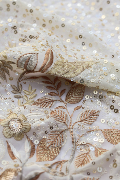 Ivory Gold Sequin Embroidered Fabric Elegant Embroidery Fabric