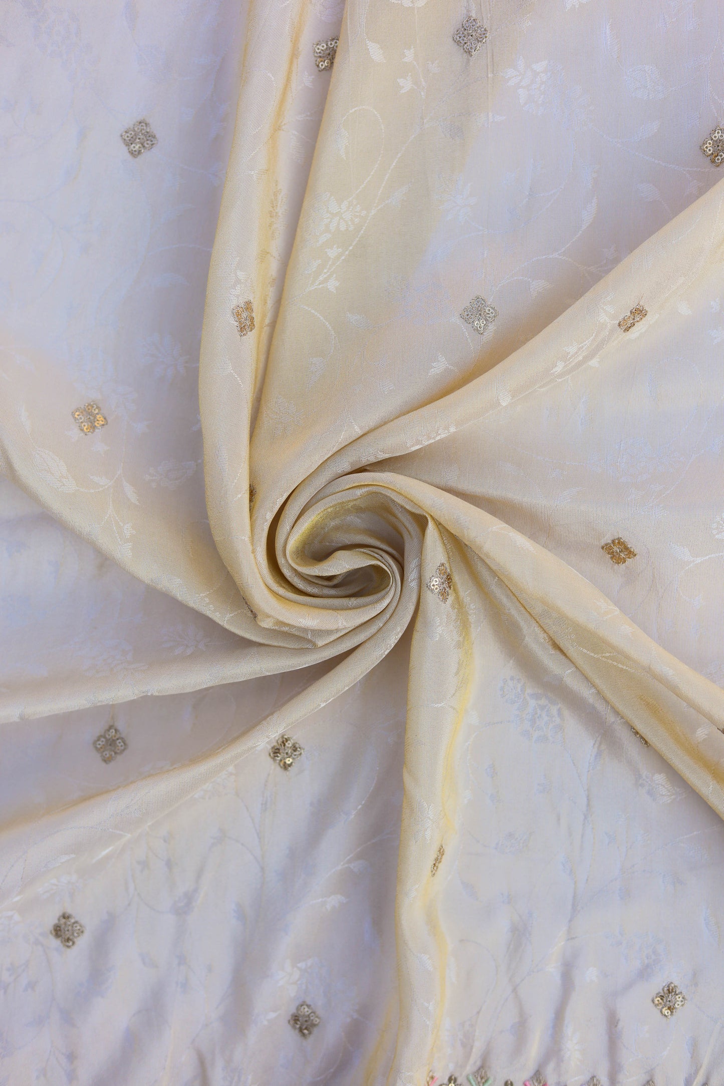 Banarasi Tissue Brocade Fabric with Floral Embroidery and Sequins