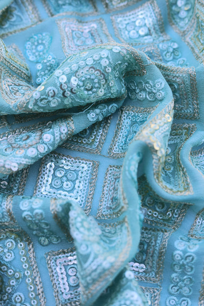 Pastel Multi-Color Square Embroidered Sequin Fabric