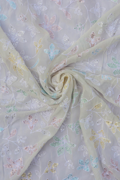 Pastel Floral Embroidered Sequin Fabric