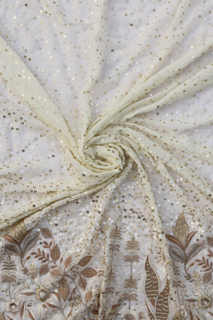 Ivory Gold Sequin Embroidered Fabric Elegant Embroidery Fabric
