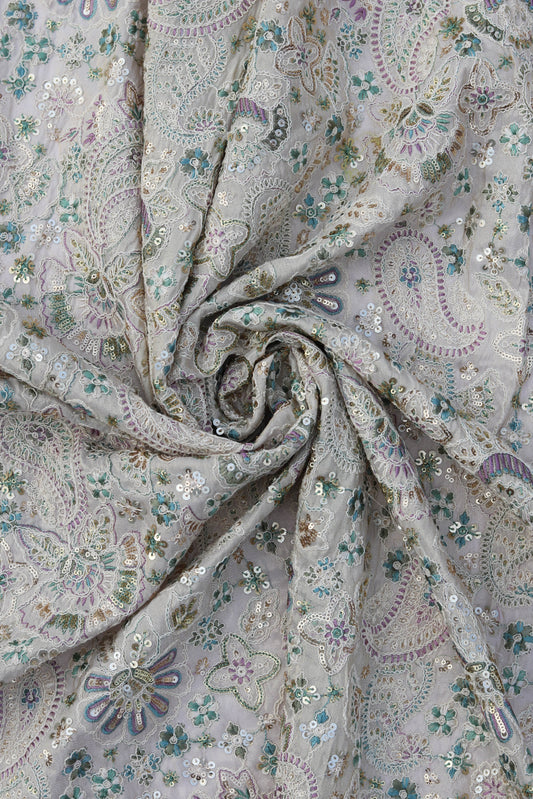 Multicolor Paisley Embroidered Fabric with Sequin Highlights