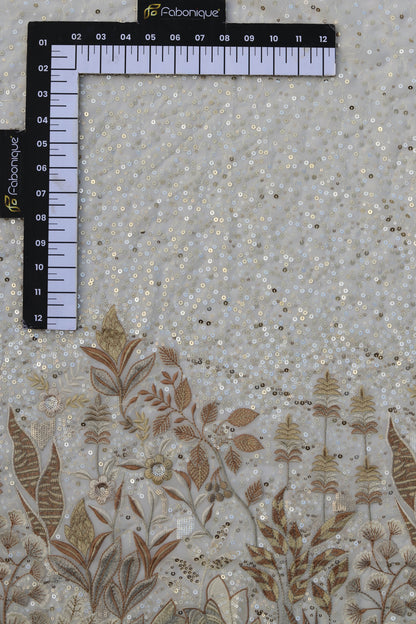 Ivory Gold Sequin Embroidered Fabric Elegant Embroidery Fabric