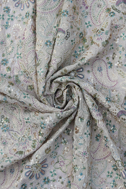Multicolor Paisley Embroidered Fabric with Sequin Highlights