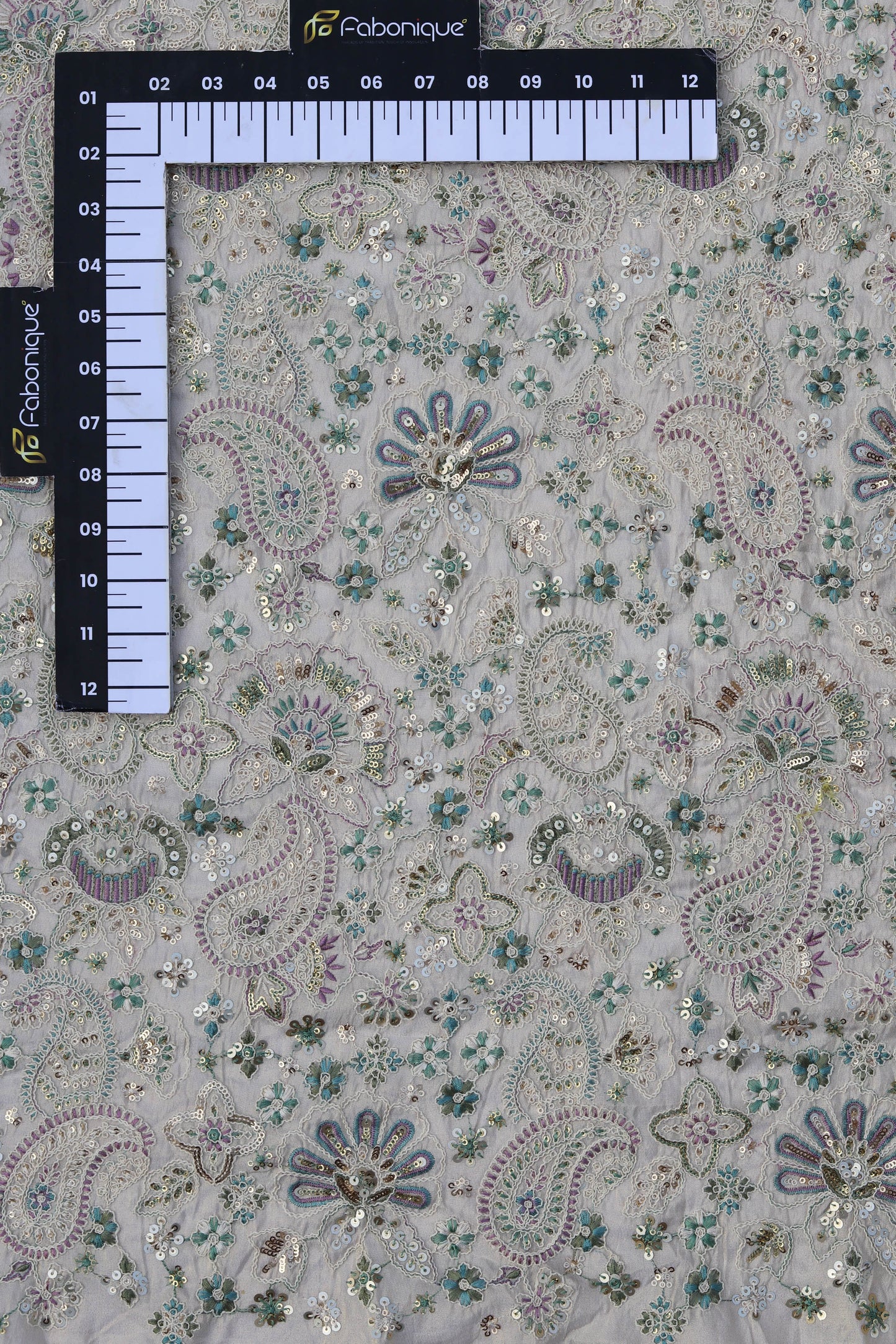 Multicolor Paisley Embroidered Fabric with Sequin Highlights