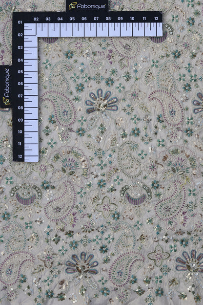 Multicolor Paisley Embroidered Fabric with Sequin Highlights
