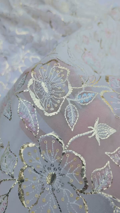 Fabonique Floral Embroidered Sequin Fabric