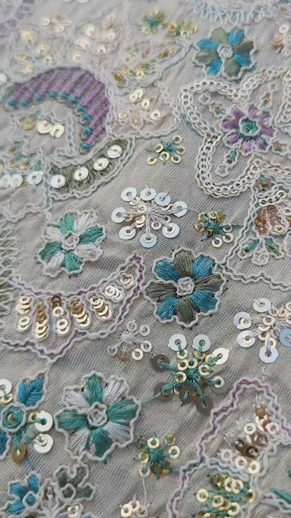 Multicolor Paisley Embroidered Fabric with Sequin Highlights